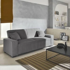 Sofá-cama em veludo canelado grosso, 3 lugares