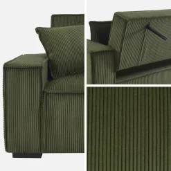 Sofá-cama em veludo canelado grosso, 3 lugares