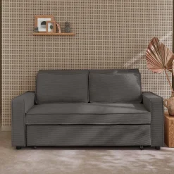 Sofá-cama em veludo canelado, 2 lugares