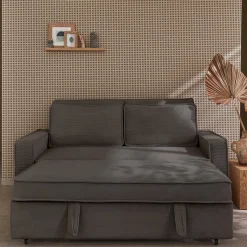 Sofá-cama em veludo canelado, 2 lugares