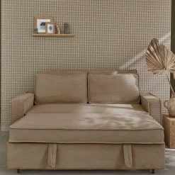 Sofá-cama em veludo canelado, 2 lugares