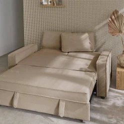 Sofá-cama em veludo canelado, 2 lugares