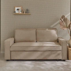 Sofá-cama em veludo canelado, 2 lugares