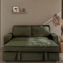 Sofá-cama em veludo canelado, 2 lugares