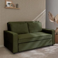Sofá-cama em veludo canelado, 2 lugares