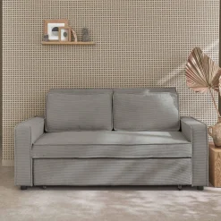Sofá-cama em veludo canelado, 2 lugares