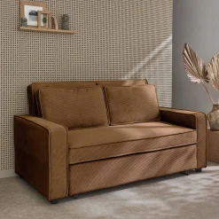 Sofá-cama em veludo canelado, 2 lugares