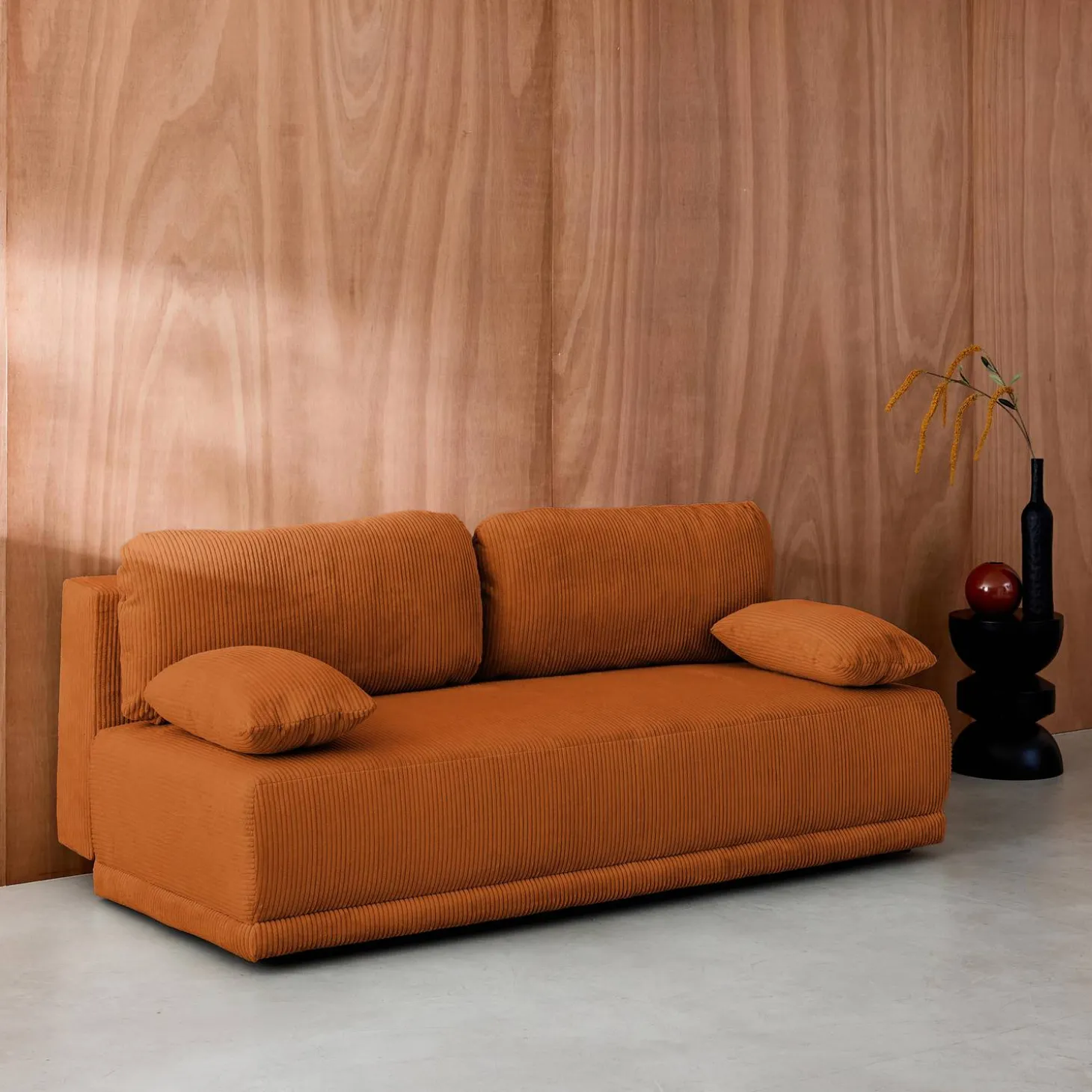 Sofá-cama em veludo canelado, 3 lugares