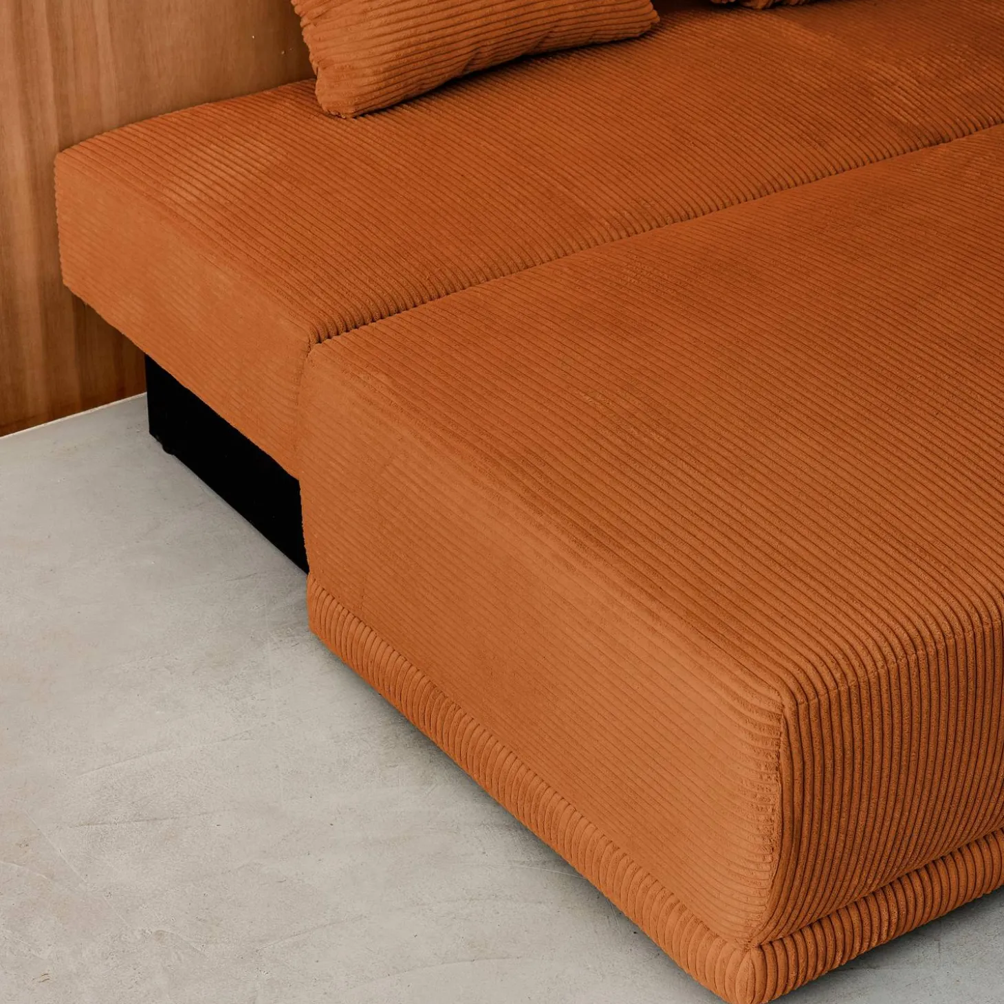 Sofá-cama em veludo canelado, 3 lugares