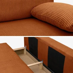 Sofá-cama em veludo canelado, 3 lugares