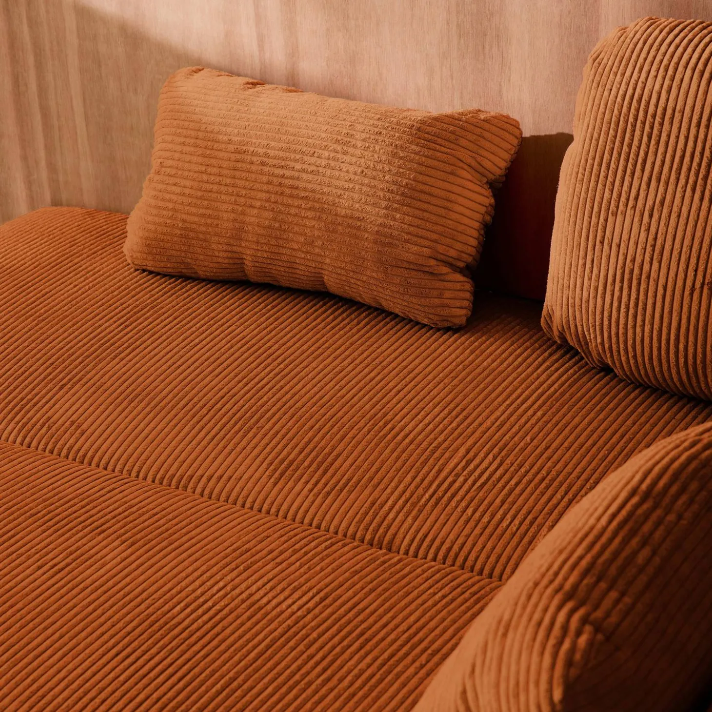 Sofá-cama em veludo canelado, 3 lugares