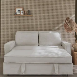 Sofá-cama em veludo canelado, 2 lugares