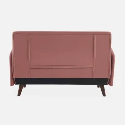 Sofá-cama em veludo com pernas de madeira, 2 lugares
