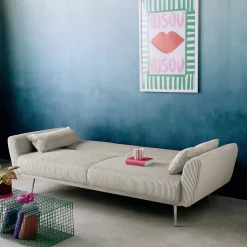 Sofá-cama reversível em veludo canelado com pés em metal, 2-3 lugares