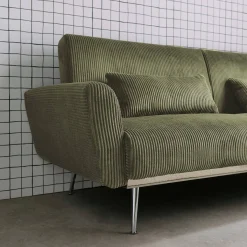 Sofá-cama reversível em veludo canelado com pés em metal, 2-3 lugares