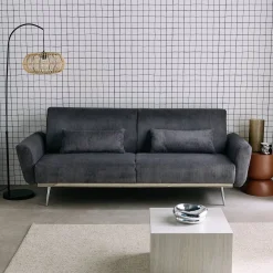 Sofá-cama reversível em veludo canelado com pés em metal, 2-3 lugares