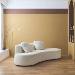 Sofá com linhas curvas em tecido bouclé, 3 lugares