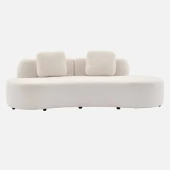 Sofá com linhas curvas em tecido bouclé, 3 lugares