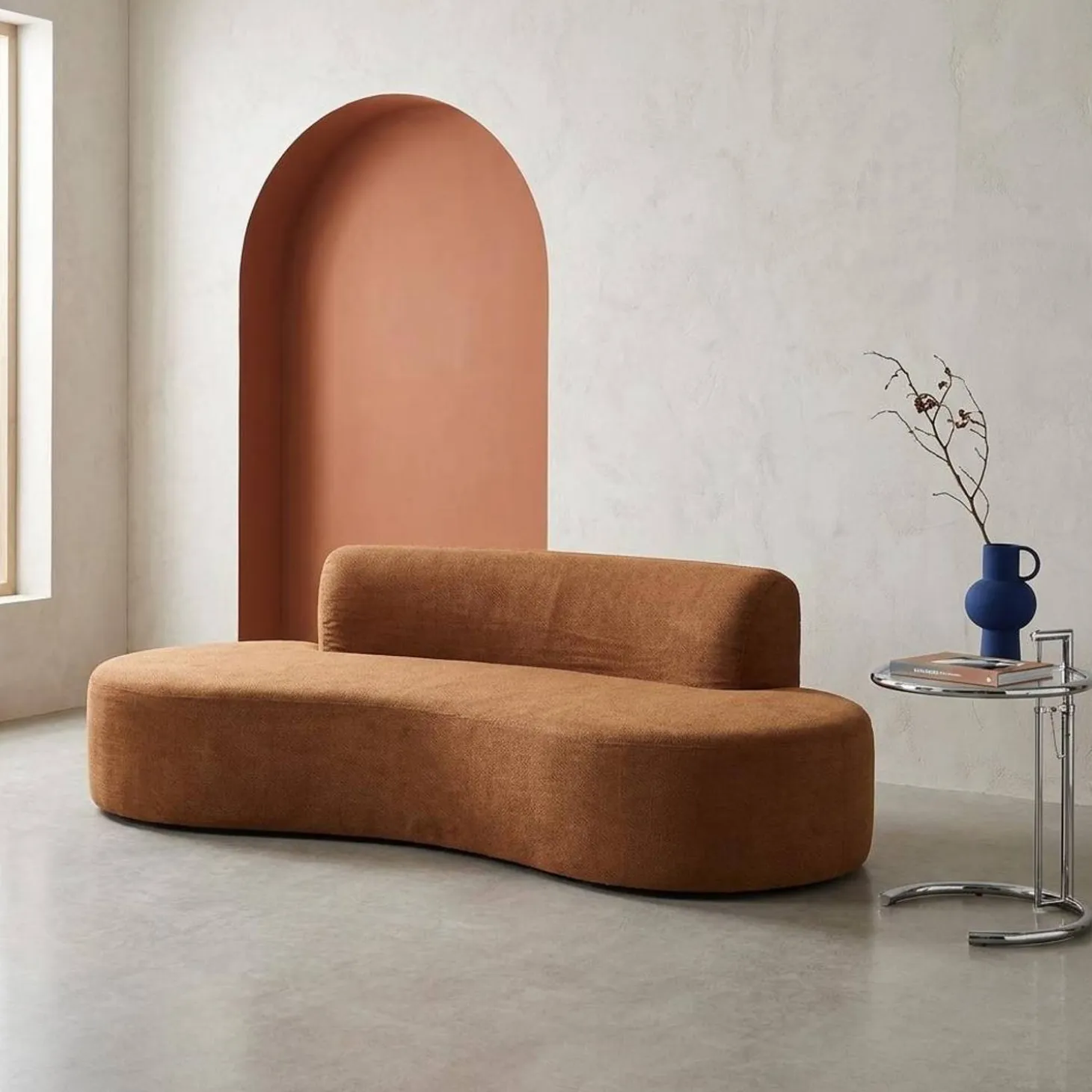 Sofá com linhas curvas em tecido de chenille, 3 lugares