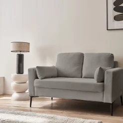 Sofá de bombazina de 2 lugares, pernas de metal