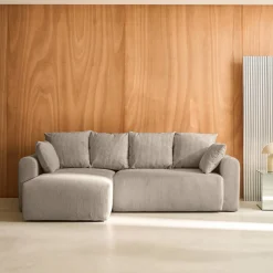 Sofá de canto conversível veludo canelado, 3 lugares