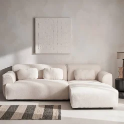 Sofá de canto em tecido bouclé, 3 lugares