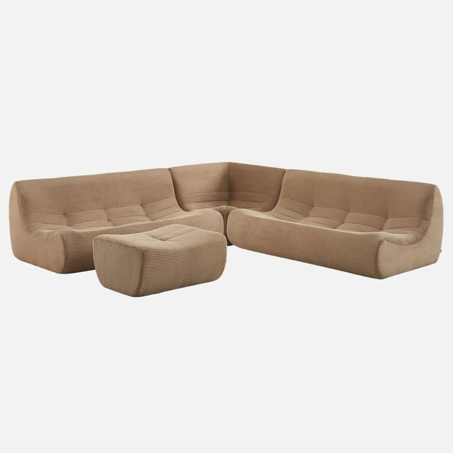 Sofá de canto modular com apoio para os pés em veludo canelad, 7 lugares