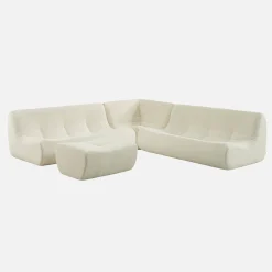 Sofá de canto modular com apoio para os pés em tecido bouclé, 7 lugares