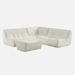 Sofá de canto modular com apoio para os pés em veludo canelado, 5 lugares