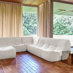 Sofá de canto modular com apoio para os pés em veludo canelad, 7 lugares