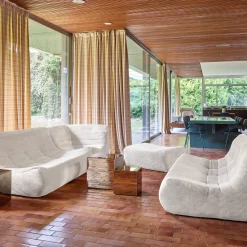 Sofá de canto modular com apoio para os pés em veludo canelad, 7 lugares