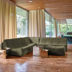 Sofá de canto modular com apoio para os pés em veludo canelad, 7 lugares