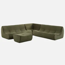 Sofá de canto modular com apoio para os pés em veludo canelad, 7 lugares