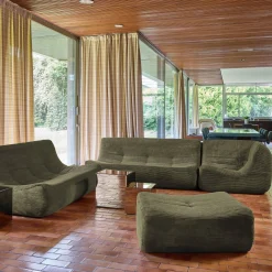 Sofá de canto modular com apoio para os pés em veludo canelad, 7 lugares