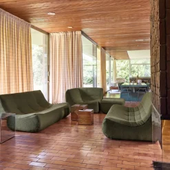 Sofá de canto modular com apoio para os pés em tecido bouclé, 7 lugares