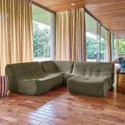 Sofá de canto modular com apoio para os pés em veludo canelado, 5 lugares
