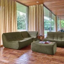 Sofá de canto modular com apoio para os pés em veludo canelado, 5 lugares