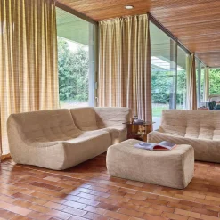 Sofá de canto modular com apoio para os pés em veludo canelado, 5 lugares