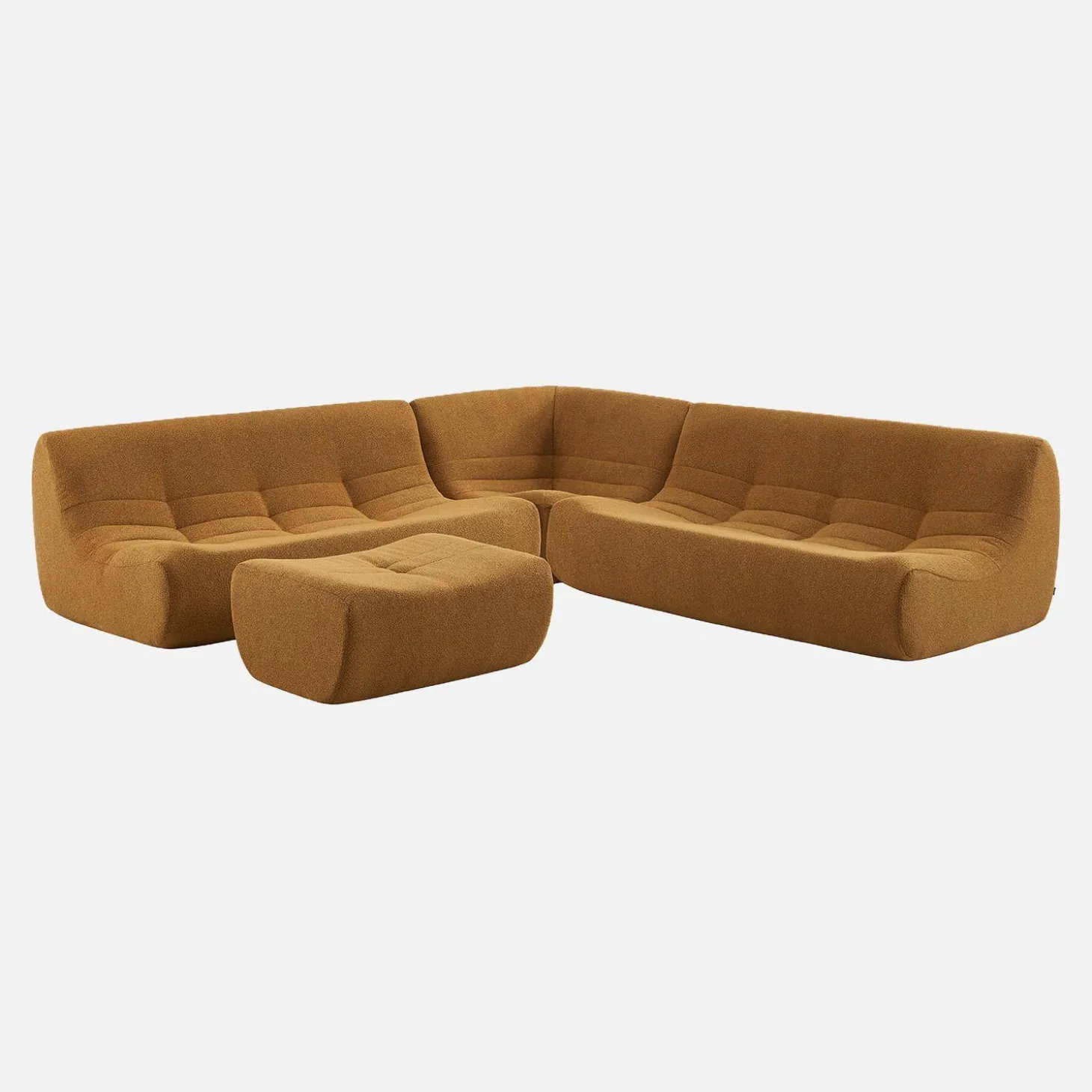 Sofá de canto modular com apoio para os pés em tecido bouclé, 7 lugares