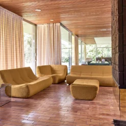 Sofá de canto modular com apoio para os pés em tecido bouclé, 7 lugares