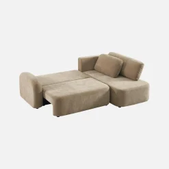 Sofá de canto reversível com chaise longue, cama e baú, 3 lugares