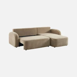 Sofá de canto reversível com chaise longue, cama e baú, 3 lugares