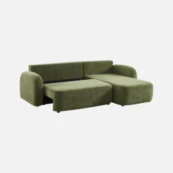 Sofá de canto reversível com chaise longue, cama e baú, 3 lugares