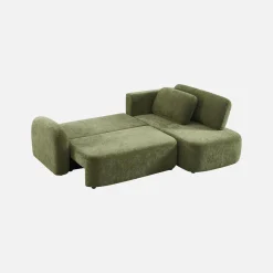 Sofá de canto reversível com chaise longue, cama e baú, 3 lugares