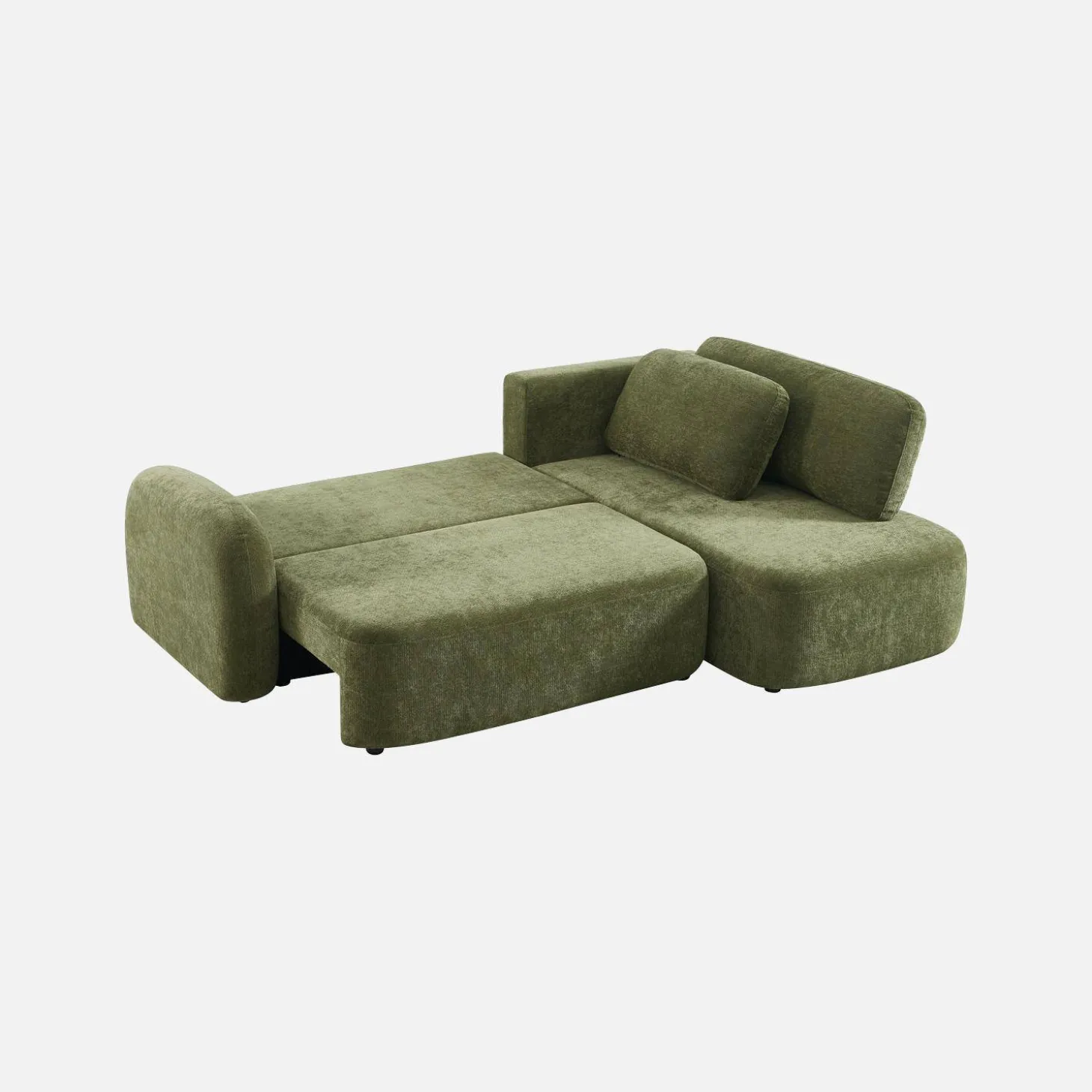 Sofá de canto reversível com chaise longue, cama e baú, 3 lugares
