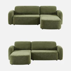 Sofá de canto reversível com chaise longue, cama e baú, 3 lugares