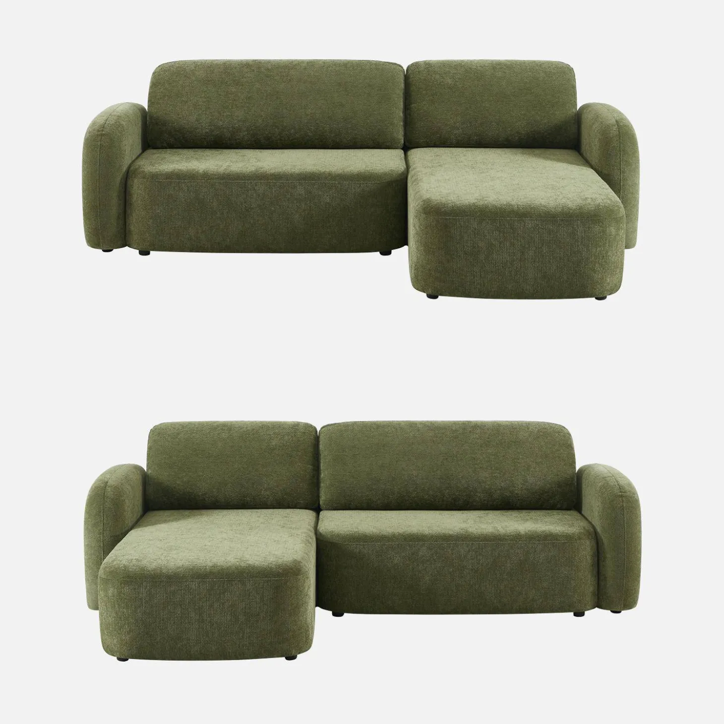 Sofá de canto reversível com chaise longue, cama e baú, 3 lugares