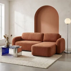 Sofá de canto reversível com chaise longue, cama e baú, 3 lugares