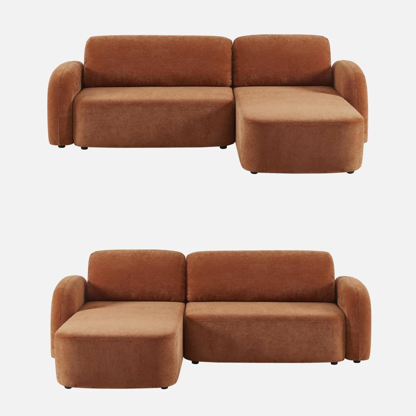Sofá de canto reversível com chaise longue, cama e baú, 3 lugares