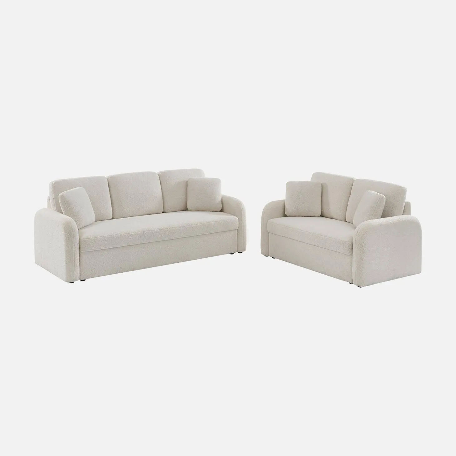 Sofá de 3 lugares + sofá de 2 lugares em tecido bouclé